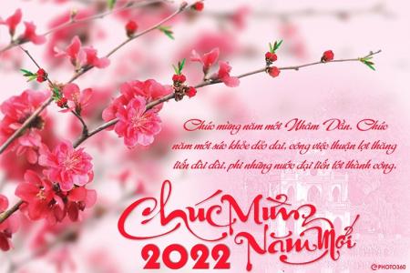 Thiệp hoa đào chúc mừng năm mới 2022