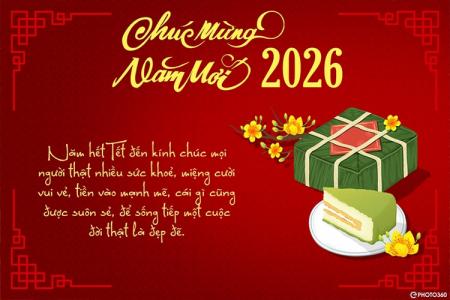 Thiệp Tết Nguyên Đán với bánh Chưng xanh