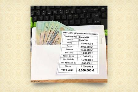 Chế ảnh bảng lương thưởng Tết Bính Ngọ 2026 online miễn phí