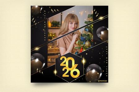 Ghép ảnh năm mới 2026 với phông nền bóng bay độc đáo