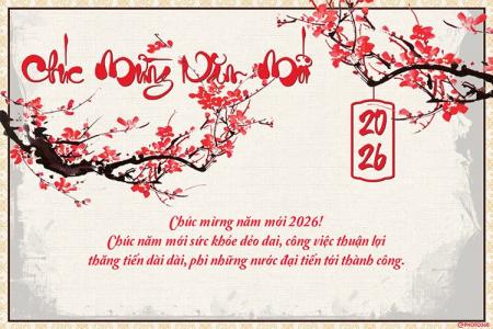 Thiệp Tết 2026 - Thiệp Tết hoa đào rực rỡ