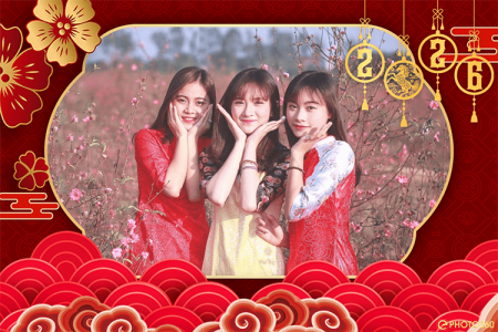 Hiệu ứng khung ảnh hoa đào Tết 2026