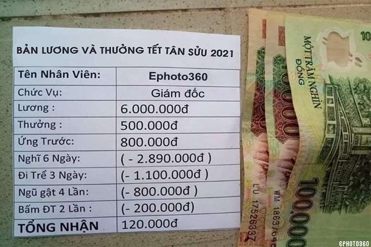 Ảnh chế vui bảng lương và thưởng tết 2021