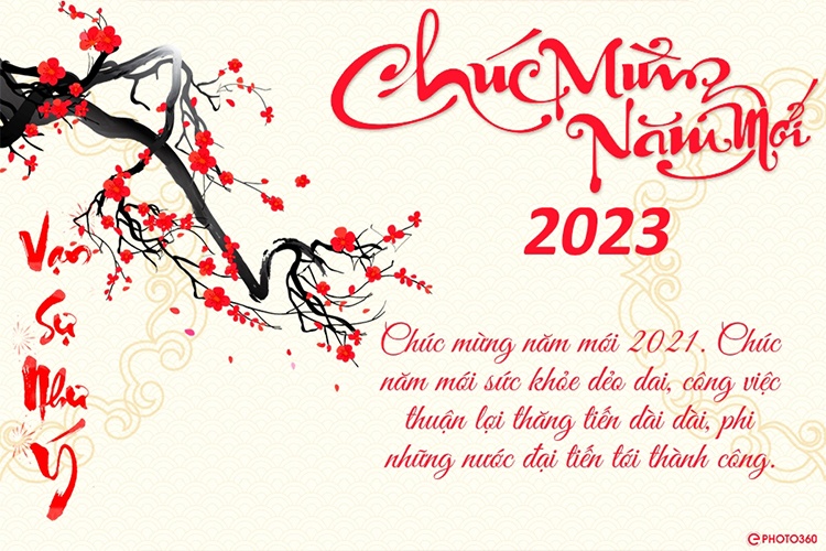 Thiệp tết 2023 - Thiệp tết hoa đào rực rỡ