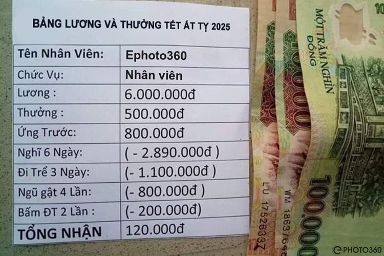 Ảnh chế vui bảng lương và thưởng Tết 2025