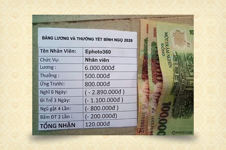 Ảnh chế vui bảng lương và thưởng Tết 2026