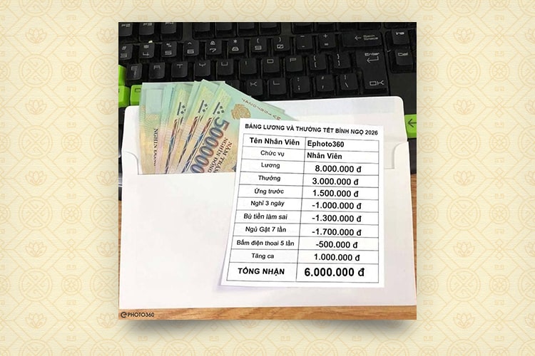 Chế ảnh bảng lương thưởng Tết Bính Ngọ 2026 online miễn phí