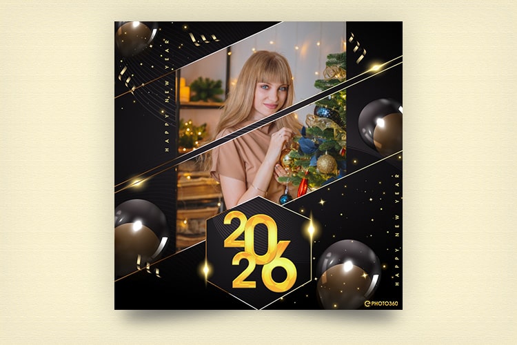 Ghép ảnh năm mới 2026 với phông nền bóng bay độc đáo