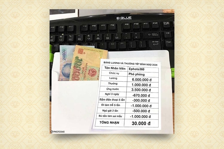 Tạo ảnh chế bảng lương thưởng Tết Bính Ngọ 2026 hài hước