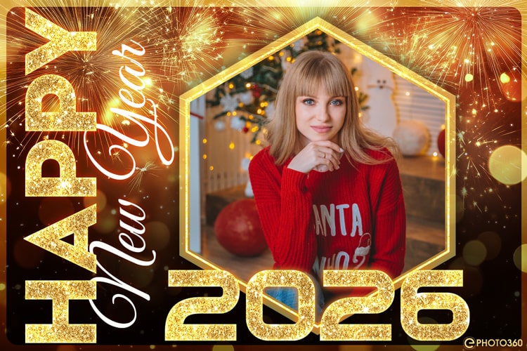 Khung ảnh năm mới pháo hoa 2026